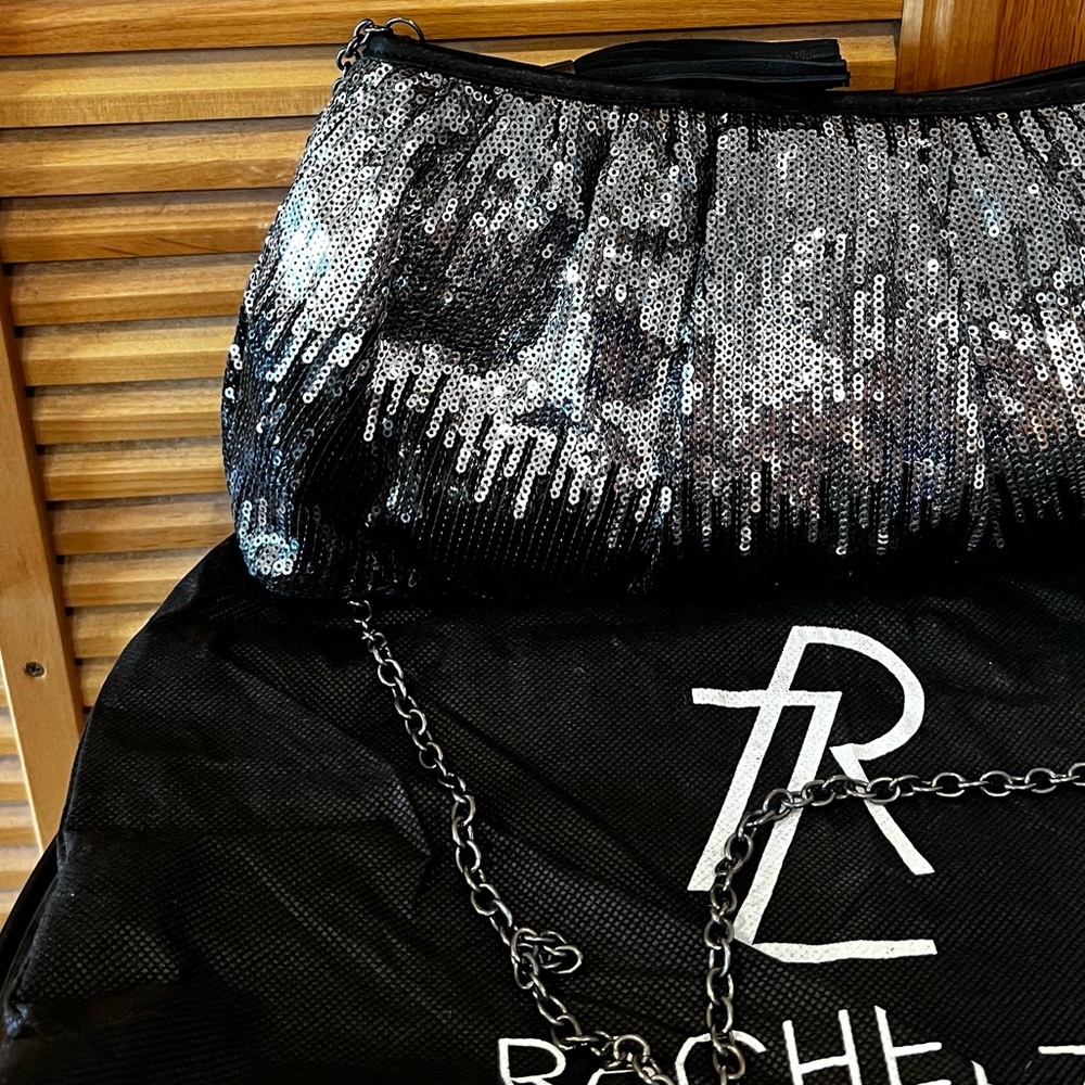 Rachel Zoe Black/Silver Sequin Clutch with Chain NWOT💎 - Picture 10 of 11